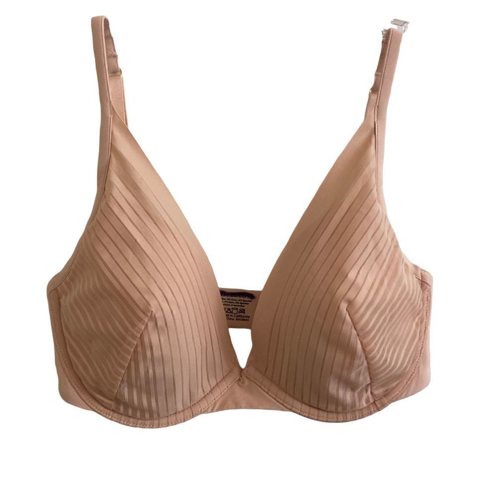 ThirdLove 24/7 Seamless Stripe Plunge Bra Blush Pink Underwire Size 30E